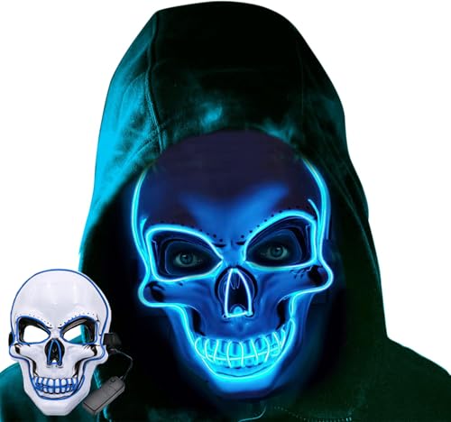 LIBRNTY Purge maske,V wie vendetta maske,Halloween Maske,euchtenden Schädel Maske,gruselige Schädel Maske mit 3 Blitzmodi,für Halloween Fasching Karneval Party Kostüm Cosplay Dekoration von LIBRNTY