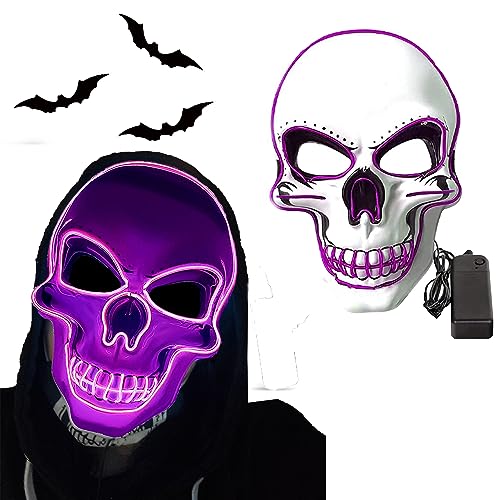 LIBRNTY Purge maske,V wie vendetta maske,Halloween Maske,euchtenden Schädel Maske,gruselige Schädel Maske mit 3 Blitzmodi von LIBRNTY