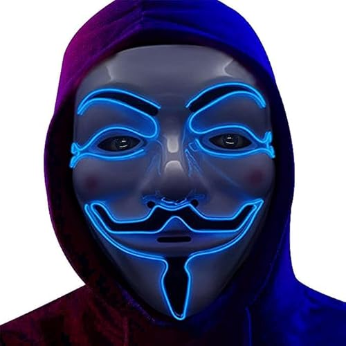 LIBRNTY Scream maske,Vendetta leucht maske,LED Karneval Maske,Anonymous led maske,Vendetta maske leuchtend,mit 3 Blitzmodi, für Halloween Fasching Karneval Party Kostüm Cosplay Dekoration(blau) von LIBRNTY