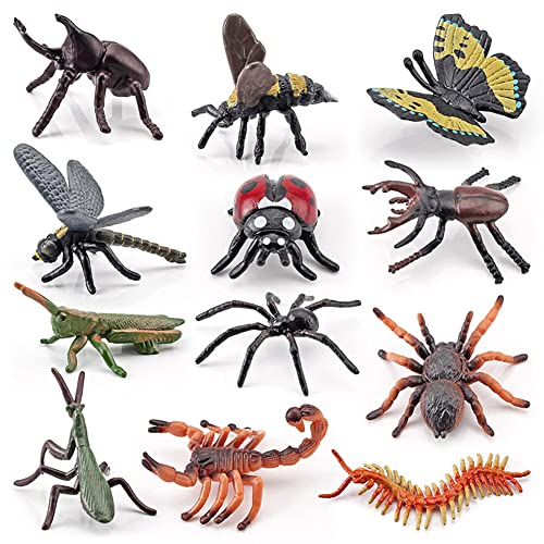 Kunststoff Realistische Wanzen und Insekten, 12Stück Tiersammlung Insekten Figuren Modell Insekt Figuren Insekt Modell Set Kinder Kinder Biologie Wissenschaft Biologie Wissenschaft Spielzeug Geschenk von LICHENGTAI