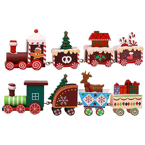 LICHENGTAI 2 Stück Weihnachten Zug Deko Weihachtszug Mini Holz-Eisenbahn Weihnachtsminiatur Holzeisenbahn Zug Weihnachtsbaum Deko Neujahr Ornament Spielzeug Geschenke für Kinder Mädchen Jungen von LICHENGTAI