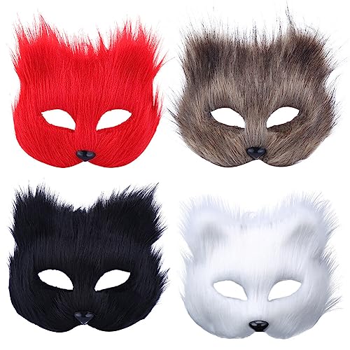 LICHENGTAI 4 Stück Maskerade Maske Fuchs Maske Damen Herren Cosplay Masken Karnevalsmasken Gesicht Kostüm Fasching Plüsch Venezianischen Maske für Halloween Maskenball Kostüm Karneval Party von LICHENGTAI