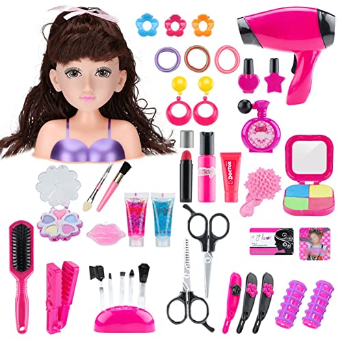 LICHENGTAI 42 Stück Kinderschminke Set Mädchen, Friseur- und Glamour Prunkvoller Tragekoffer Spielset mit vorgetäuschtem Make-up Zubehör, Rollenspiel Spielzeug ab 3 Jahre Mädchen Geschenk von LICHENGTAI