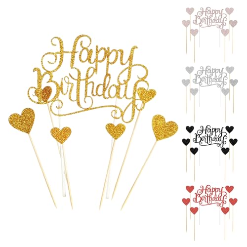 LICHENGTAI 5 Stück Happy Birthday Tortendeko, Acryl Cake Topper Geburtstag Kuchendeko Glitzer Cupcake Topper Tortenstecker für Mädchen Junge Mann Frau Kinder Geburtstag Taufe Party Deko von LICHENGTAI