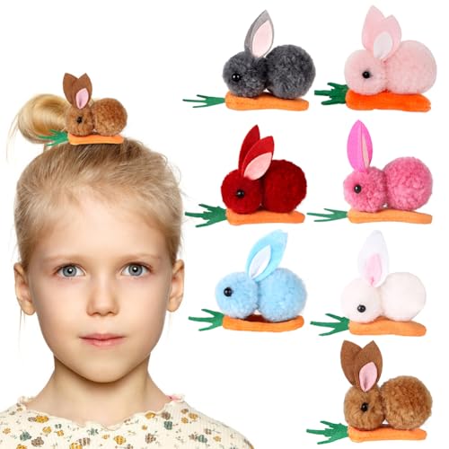 LICHENGTAI 7 Stück Haarspangen Mädchen, Plüsch-Hasenohren-Stirnband, Ostern Haarspangen Hase Kaninchen Haarband Keine Slip Haarspange für Karneval, Ostern Party, Kostüm Cosplay von LICHENGTAI