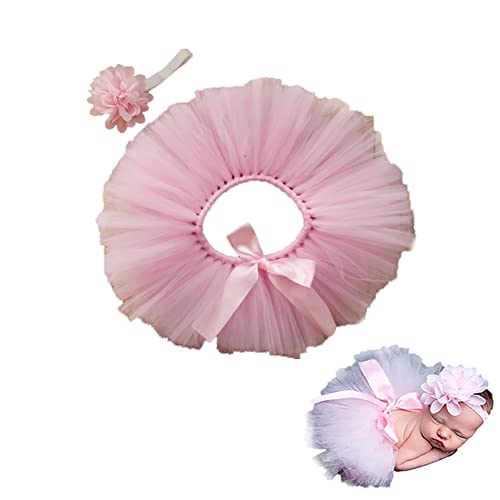 LICHENGTAI Baby Mädchen Tutu Rock Prinzessin Tüllrock Neugeborenes Fotografie Kostüm Outfits Baby Kostüm Tütü Rock Pettiskirt mit Blumen Stirnband 0-2 Monate von LICHENGTAI