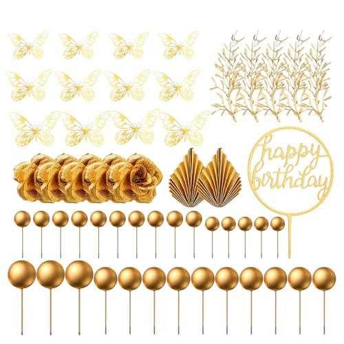 LICHENGTAI Boho Cake Topper, 53 Stück Torte Gold Kugeln Dekorationen Schmetterlinge Kuchen deko Baby Dusche Party Dekoration für Geburtstag Hochzeit Valentinstag Baby Party von LICHENGTAI