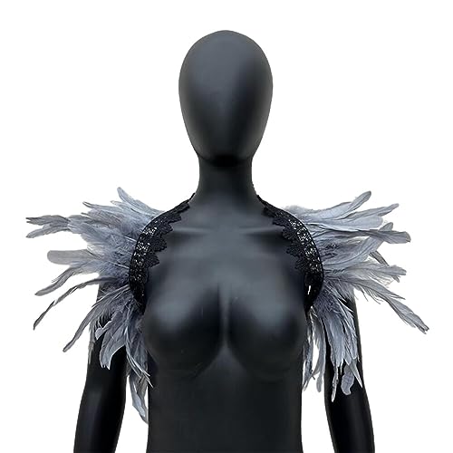 LICHENGTAI Gothic Feder Cape Damen Federkragen Kostüm Herren Feder Schal Schulter Flügel Punk Kostüm für Halloween Fasching Karneval Party Kostüm von LICHENGTAI