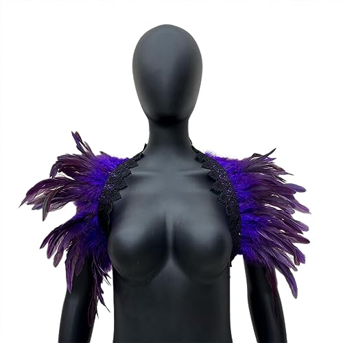 LICHENGTAI Gothic Feder Cape Damen Federkragen Kostüm Herren Feder Schal Schulter Flügel Punk Kostüm für Halloween Fasching Karneval Party Kostüm von LICHENGTAI