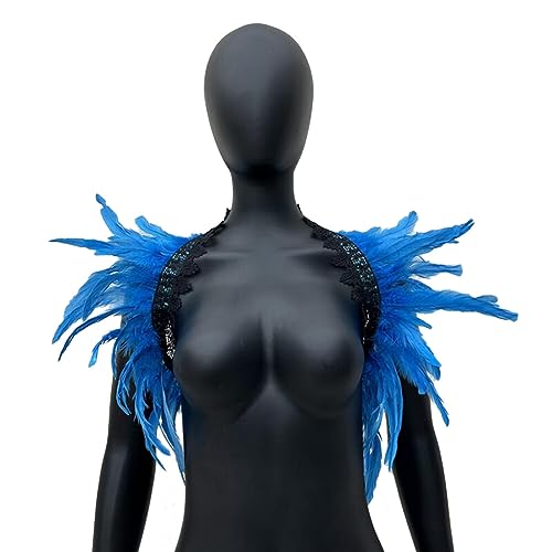 LICHENGTAI Gothic Feder Cape Damen Federkragen Kostüm Herren Feder Schal Schulter Flügel Punk Kostüm für Halloween Fasching Karneval Party Kostüm von LICHENGTAI