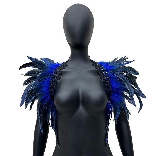 LICHENGTAI Gothic Feder Cape Damen Federkragen Kostüm Herren Feder Schal Schulter Flügel Punk Kostüm für Halloween Fasching Karneval Party Kostüm von LICHENGTAI