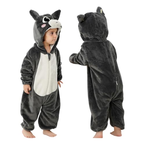 LICHENGTAI Kinder Tier Kostüm, Mädchen Jungen Kapuze Jumpsuit baby strampler mit kapuze flanell jumpsuit Wärmender Winter Overall für Cosplay Halloween Karneval von LICHENGTAI