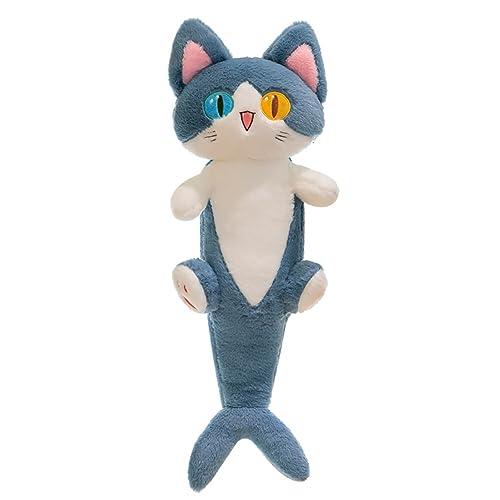 LICHENGTAI Kuscheltier Katze Plüschtier Hai Stofftier Plüschkissen Lange Plüsch Spielzeug Umarmungskissen Plüsch Katze Cuddle Toys Rückenkissen Geburtstagsgeschenk für Kinder Erwachsene, 135CM von LICHENGTAI