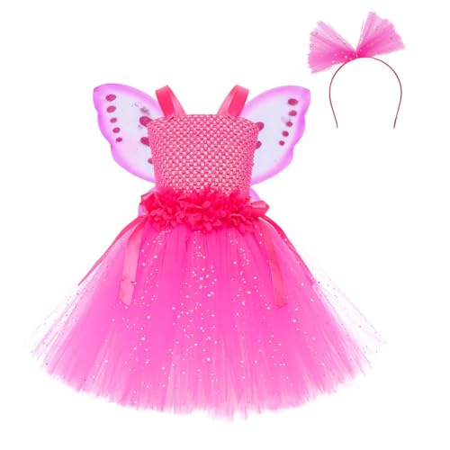 LICHENGTAI Mädchen Prinzessin Kleid, Fee Rollenspiel Cosplay Kleid Fuchsia Tüll Prinzessin Kleid Kinder Mädchen Pailletten Tüll Rock für Baby Mädchen Geburtstagskleid Festkleid von LICHENGTAI