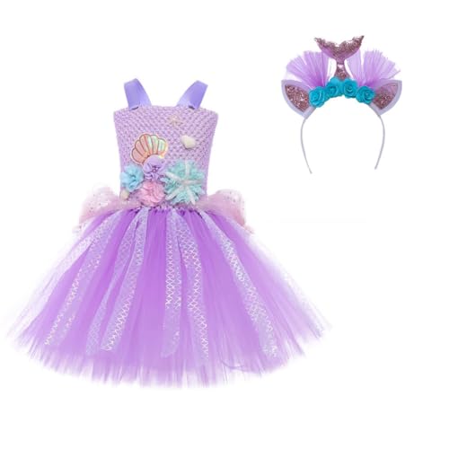 LICHENGTAI Mädchen Prinzessin Kleid, Lila Meerjungfrau Cosplay Glitzer Tutu Rock Mädchen Kinder Cosplay Performance Kostüm für Weihnachten Halloween Karneval Cosplay von LICHENGTAI