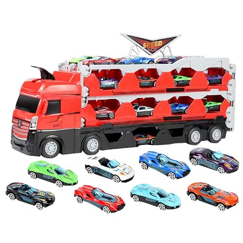 LICHENGTAI Mega Hauler Truck mit Auswurf-Rennstrecke, Kinder Autotransporter Spielzeug mit Mini Autos, Mega Action Transporter Mit Klappbarer Auswurf-Rennstrecke Für Kinder Jungen Mädchen ab 3 Jahren von LICHENGTAI