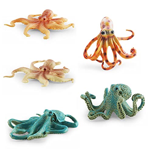 LICHENGTAI Mini Meerestiere Figuren, 5 Stück Ozean Tierfiguren Set Krake Spielzeug Marine Leben Tier Spielzeug Set Miniatur Spielzeug Lernen Spielset Ornamente Weihnachten Geschenk Für Kinder von LICHENGTAI