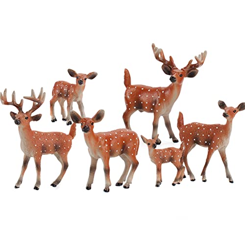 LICHENGTAI Mini Rentierstatue, 6 Stücke Mini Waldtier Spielzeug Realistische Jumbo Wild Jungle Tiere Figuren Bauernhof Tiere Lernspielzeug Tierfiguren Set Partyzubehör für Kinder Jungen und Mädchen von LICHENGTAI