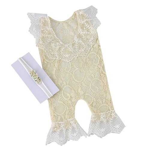 LICHENGTAI Neugeborenes Fotografie Requisiten Outfits Baby Mädchen Spitze Strampler Stirnband Baby Foto Requisiten Outfits Fotoshooting Kostüm für 0-6 Monate Mädchen von LICHENGTAI