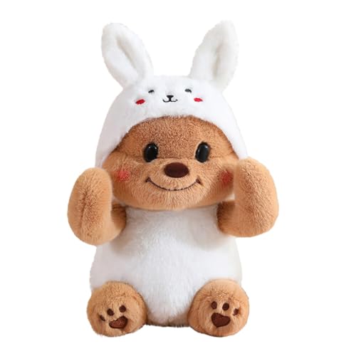 LICHENGTAI Plüschtier Bär mit Kaninchenmütze, Kawaii Bär Plüsch Stofftier Kuscheltier Ausgestopftes Spielzeug Stofftiere Plüschkissen Wurfkissen Geschenk für Kinder Mädchen Jungen von LICHENGTAI