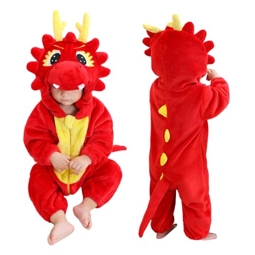 LICHENGTAI Tier Kostüm für Kinder, Unisex Tier Overall kostüm Schlafanzug mit Kapuze Baby Strampler Mit Kapuze Flanell Jumpsuit für Cosplay Halloween Karneval von LICHENGTAI