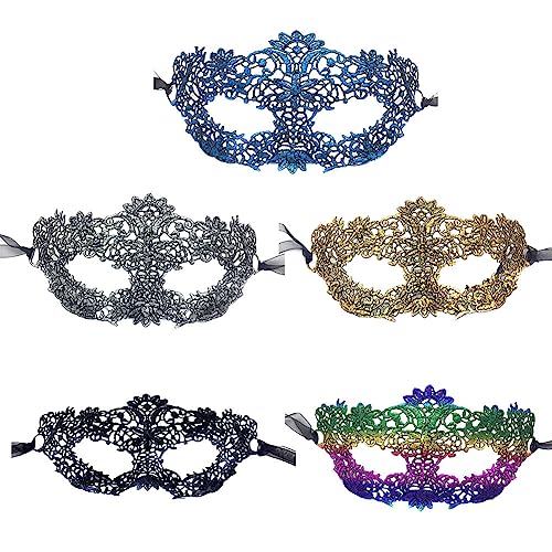 LICHENGTAI Venezianische Maske, 5 Stück Damen Spitze Maske Augenmaske Maskenballmaske Spitzenmaske Maskenball Masken für Ausgefallenen Karneval, Ball, Halloween, Party, Kostüm, Kleid, Halloween von LICHENGTAI