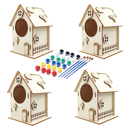 LICHENGTAI Vogelhaus Bausatz für Kinder, Holz Basteln für Kinder zu Bauen und Malen, 3D Vogelfutter Bastelset Kinder, Holz Vogelhaus Puzzle Spielzeug Geschenke Für Jungen Mädchen von LICHENGTAI