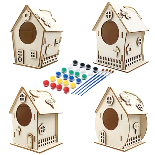 LICHENGTAI Vogelhaus Bausatz für Kinder, Holz Basteln für Kinder zu Bauen und Malen, 3D Vogelfutter Bastelset Kinder, Holz Vogelhaus Puzzle Spielzeug Geschenke Für Jungen Mädchen von LICHENGTAI