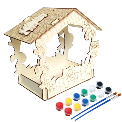 LICHENGTAI Vogelhaus Bausatz für Kinder, Holz Basteln für Kinder zu Bauen und Malen, 3D Vogelfutter Bastelset Kinder, Holz Vogelhaus Puzzle Spielzeug Geschenke Für Jungen Mädchen von LICHENGTAI