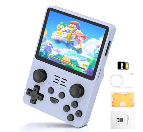 POWKDDY RGB20S Retro Handheld Spielkonsole, 3.5 Inch IPS Screen Open Source Linux System, Pocket Gamer, 128G, Blau von LIDOUYA