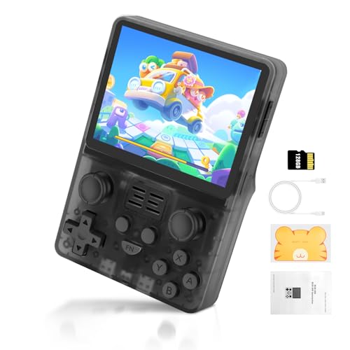 POWKDDY RGB20S Retro Handheld Spielkonsole, 3.5 Inch IPS Screen Open Source Linux System, Pocket Gamer, 128G, Transparent Schwarz von LIDOUYA