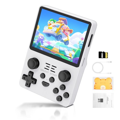 POWKDDY RGB20S Retro Handheld Spielkonsole, 3.5 Inch IPS Screen Open Source Linux System, Pocket Gamer, 128G, Weiße von LIDOUYA