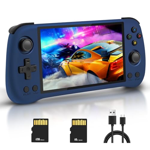 POWKDDY X55 Retro Handheld, 5.5 Inch IPS Screen Linux System, Retro Shock Gameboy unterstützung WiFi Multiplayer online schlachten und HDTV-Ausgang, mit 10000+ Klassische Spiele, 16GB+128GB, Blau von LIDOUYA