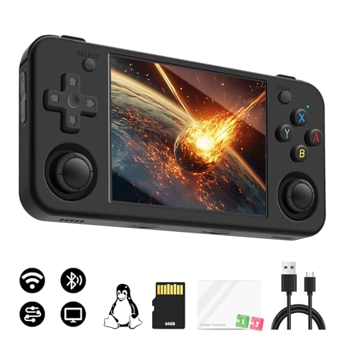 RG35XX H Retro Handheld Spielekonsole,3.5 Inch IPS Screen Linux System,Unterstützt 2.4G Wireless Gamepad und HDMI TV-Ausgang,Retroshock Konsole, mit 5500+ Klassische Spiele, 64G TF-Karte, Schwarz von LIDOUYA