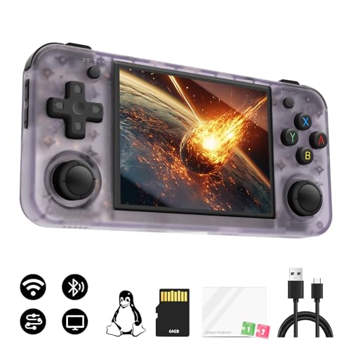 RG35XX H Retro Handheld Spielekonsole,3.5 Inch IPS Screen Linux System,Unterstützt 2.4G Wireless Gamepad und HDMI TV-Ausgang,Retroshock Konsole, mit 5500+ Klassische Spiele, 64G TF-Karte, Violett von LIDOUYA