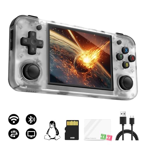 RG35XX H Retro Handheld Spielekonsole,3.5 Inch IPS Screen Linux System,Unterstützt 2.4G Wireless Gamepad und HDMI TV-Ausgang,Retroshock Konsole, mit 5500+ Klassische Spiele, 64G TF-Karte, Weiß von LIDOUYA