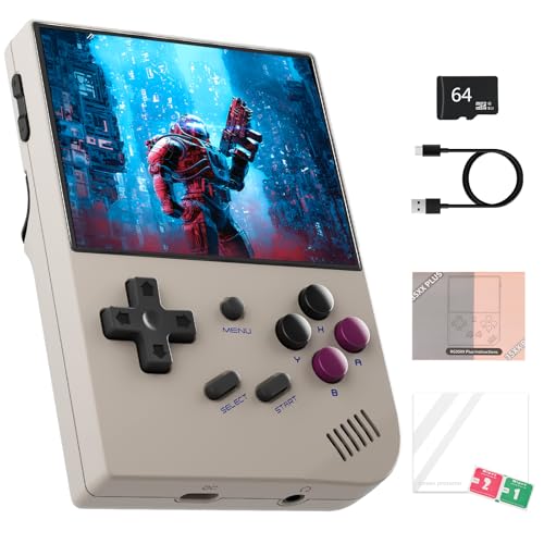 RG35XX Plus Retro Handheld Spielekonsole,3.5 Inch IPS Screen Linux System,Unterstützt 2.4G Wireless Gamepad und HDTV-Ausgang, Emulator Handheld, mit 5500+ Klassische Spiele, 64G, Vintage Grau von LIDOUYA