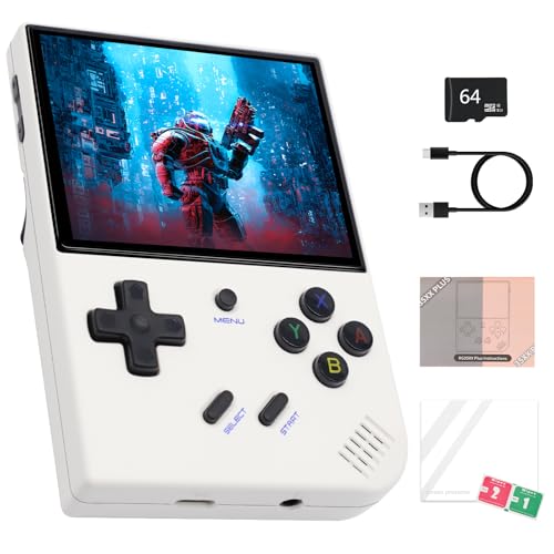 RG35XX Plus Retro Handheld Spielekonsole,3.5 Inch IPS Screen Linux System,Unterstützt 2.4G Wireless Gamepad und HDTV-Ausgang, Emulator Handheld, mit 5500+ Klassische Spiele, 64G, Weiß von LIDOUYA