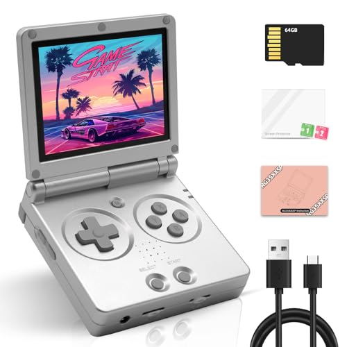 RG35XXSP Retro Shock Gameboy, 3.5 Inch IPS Screen Linux System, Gameboy Emulator mit Klappbarer Bildschirm unterstützung 5G WiFi und Multimedia-Anwendungen HDMI TV-Ausgang, 64G , Silber von LIDOUYA