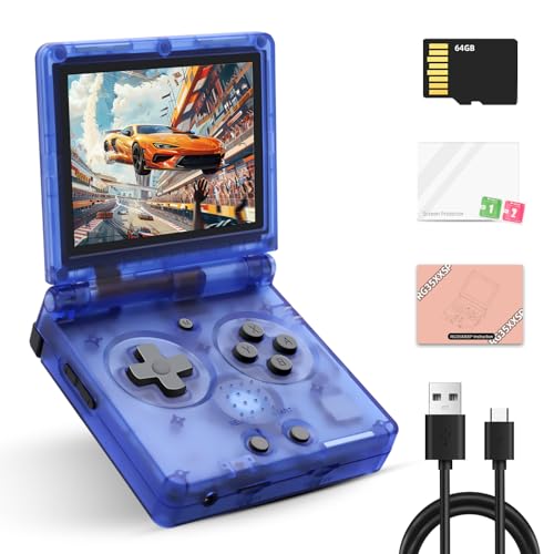 RG35XXSP Retro Shock Gameboy, 3.5 Inch IPS Screen Linux System, Gameboy Emulator mit Klappbarer Bildschirm unterstützung 5G WiFi und Multimedia-Anwendungen HDMI TV-Ausgang, 64G , Transparentes Blau von LIDOUYA