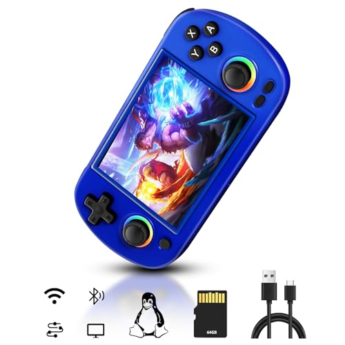 RG40XX H Retro Handheld Spielkonsole, 4.0 Inch IPS Screen Linux System, Duale Joysticks mit RGB-Beleuchtung unterstützt WiFi online schlachten, Retro Konsole, mit 5500+ Klassische Spiele, 64G, Blau von LIDOUYA