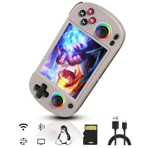 RG40XX H Retro Handheld Spielkonsole, 4.0 Inch IPS Screen Linux System, Duale Joysticks mit RGB-Beleuchtung unterstützt WiFi online schlachten, Retro Konsole, mit 5500+ Klassische Spiele, 64G, Grau von LIDOUYA