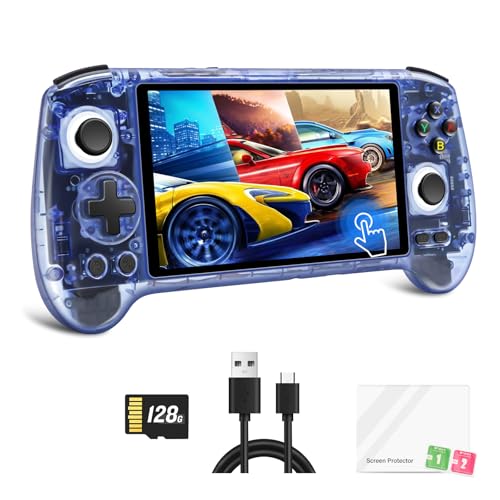 RG556 Retro Handheld Spielkonsole mit Touchscreen, 5.48 Inch IPS Screen Android 13 System, Handheld Konsole unterstützung 1080p Display Port Output WiFi Video Games Player 128G, Transparent Blau von LIDOUYA