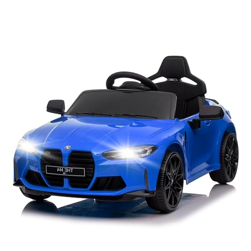 BMW M4 12V Kinder Elektroauto, Kinderfahrzeug mit 2.4G Fernbedienung für Eltern, 3 Geschwindigkeiten, USB, MP3, Bluetooth & LED Licht, Blau von LIFEISLE