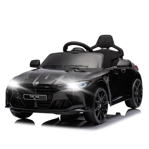 BMW M4 12V Kinder Elektroauto, Kinderfahrzeug mit 2.4G Fernbedienung für Eltern, 3 Geschwindigkeiten, USB, MP3, Bluetooth & LED Licht, Schwarz von LIFEISLE