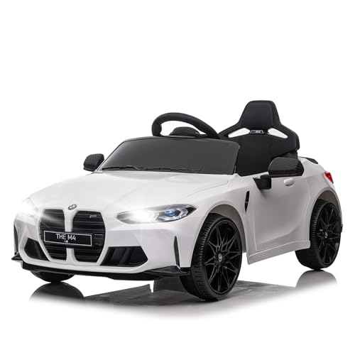 BMW M4 12V Kinder Elektroauto, Kinderfahrzeug mit 2.4G Fernbedienung für Eltern, 3 Geschwindigkeiten, USB, MP3, Bluetooth & LED Licht, Weiß von LIFEISLE