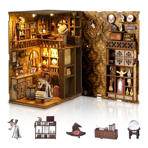 Book Nook Kit, Dollhouse Miniature House Kit für Erwachsene und Kinder, DIY Booknook Kit mit LED Licht, Bücherregal Dekor, 3D Puzzle Aus Holz Miniatur Haus Kit Bastelset Geschenke von LIFEJXWEN