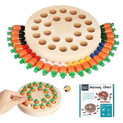 LIFEJXWEN Memory Schach Holz Kinder, Montessori Spielzeug ab 4 Jahre, Karotten GedäChtnis Schach Lernspielzeug Memory-Spiel Lernspielzeug Schachbrett Holz für Mädchen Jungen (Karotten) von LIFEJXWEN