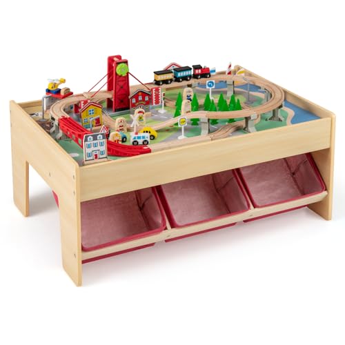 LIFEZEAL Holzeisenbahn Set, Kinder Spieltisch mit Aufbewahrungsbox, Multifunktionaler Aktivitätstisch mit Fahrzeuge, Gleise und Zubehör, Bausteintisch für Jungen & Mädchen, 92 x 64 x 40 cm LIFEZEAL Holzeisenbahn Set, Kinder Spieltisch mit Aufbewahrungsbox, Multifunktionaler Aktivitätstisch mit Fahrzeuge, Gleise und Zubehör, Bausteintisch für Jungen & Mädchen, 92 x 64 x 40 cm von LIFEZEAL