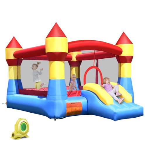 LIFEZEAL Hüpfburg, Springburg mit Trampolin Rutsche, Spielburg Komplett-Set, Outdoor Bouncer 370 x 280 x 230 cm, Aufblasbare Spielhaus für Kinder 3-8 Jahre (mit Gebläse) von LIFEZEAL